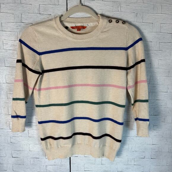 MODCLOTH striped sweater crewneck colorful cream preppy soft cozy feminine￼ - Picture 1 of 7